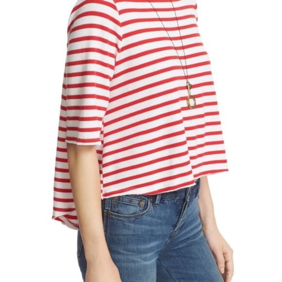 Free People Top Cannes Tee Red White Stripe Size S NWT - Picture 6 of 15